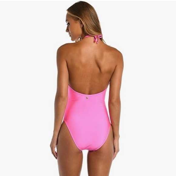 SUNSHINE 79 Sunshine Solids High Neck One Piece Gold Hardware Electric Pink Sz 4 - Picture 2 of 6